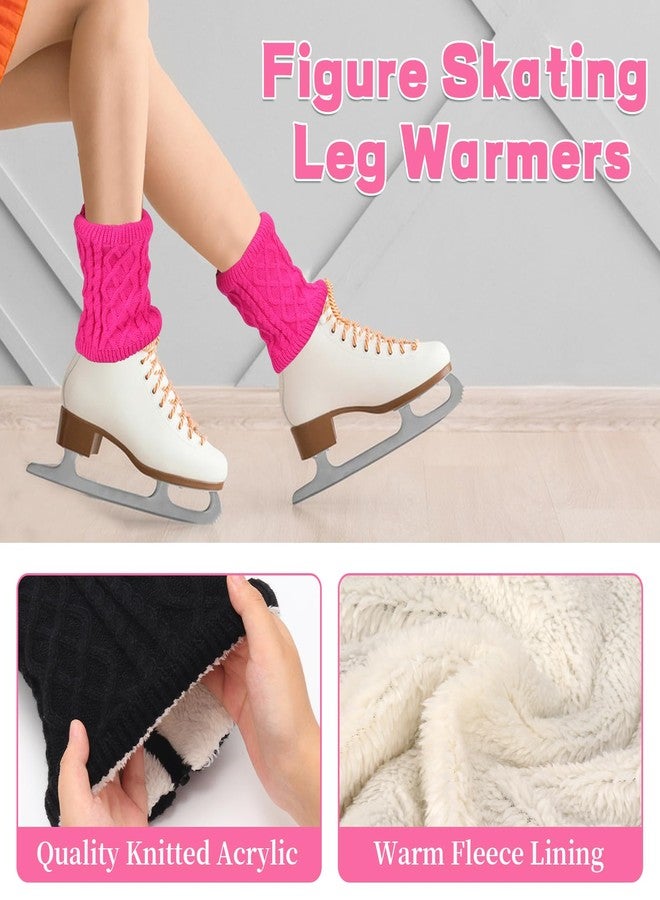 Regilt 2 Sets Figure Skating Leg Warmers Gloves Headband Set Zipper Fleece Lined Leg Warmers Socks for Ice Skating (Gray&Hot Pink-Long) - Image 3